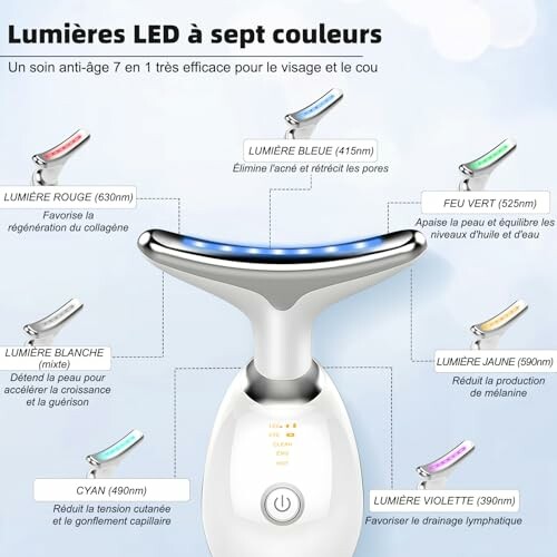 Dispositif de thérapie par lumière LED avec sept couleurs.