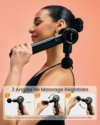 Femme utilisant un pistolet de massage avec angles réglables.