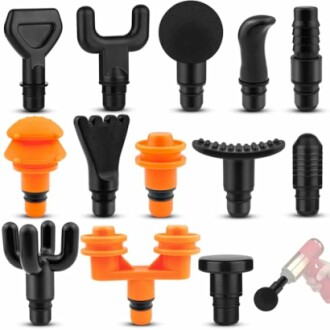 Ensemble d'accessoires pour pistolet de massage en différentes formes et couleurs.