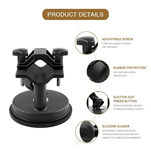 Détails du support à ventouse avec vis réglable et protection en caoutchouc.