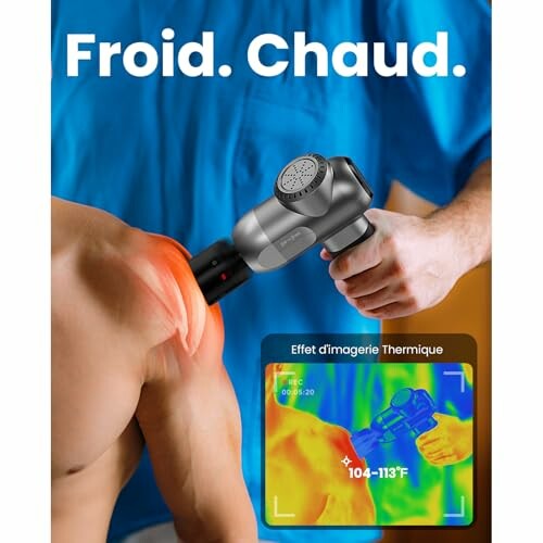 Appareil de massage appliqué sur l'épaule avec affichage thermique.